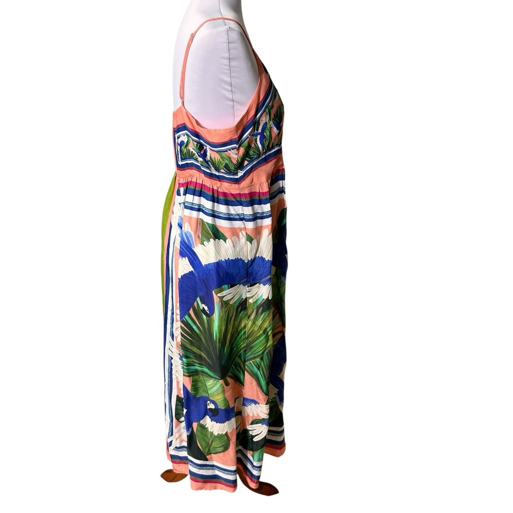 Farm Rio Double Scarf Pastel Midi Dress Cut Out Womens Large Tropical Buttons - Picture 3 of 14
